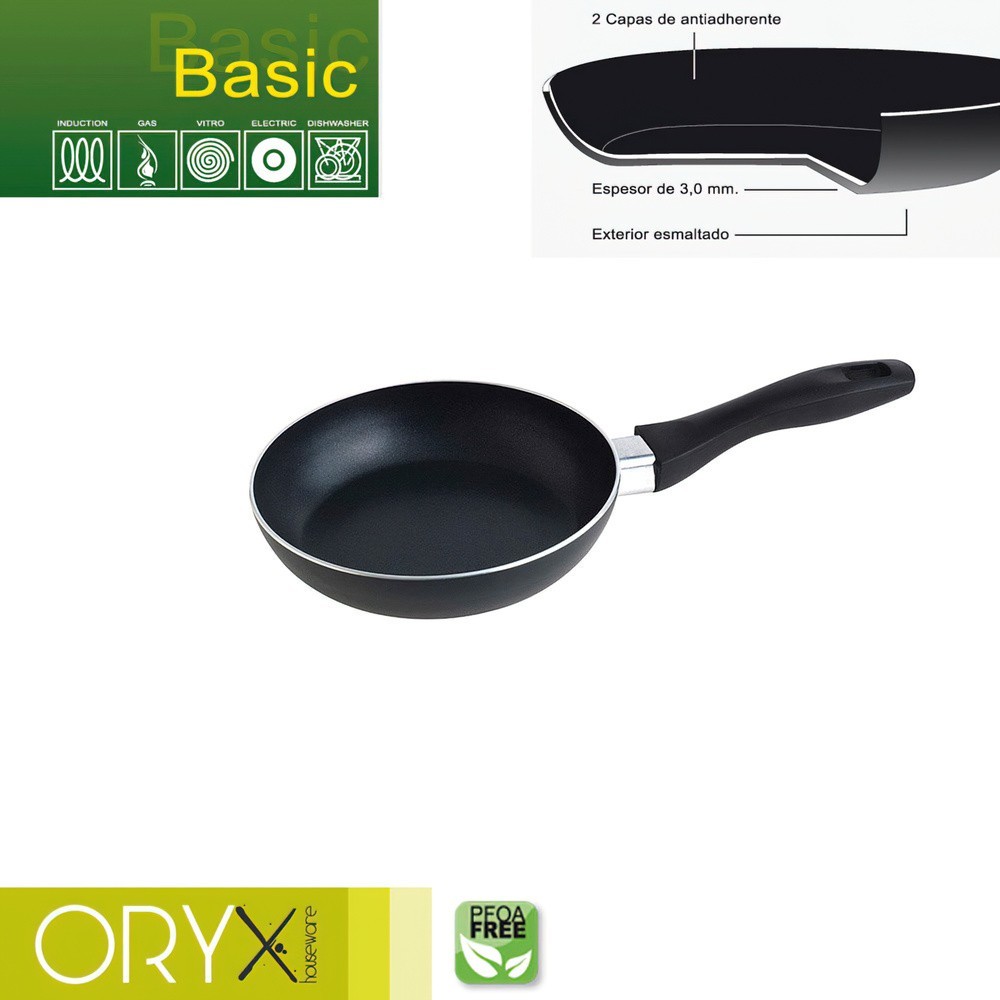 Oryx Sartén Aluminio Antiadherente Basic, Alta Resistencia, Apta Inducción, Libre PFOA, Diámetro 18 cm, Espesor 3 mm, al por May