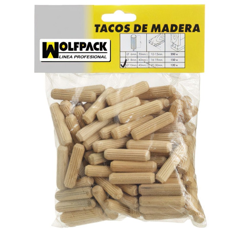 Espigas Madera 8x40 mm, (Bolsa de 50 Piezas)