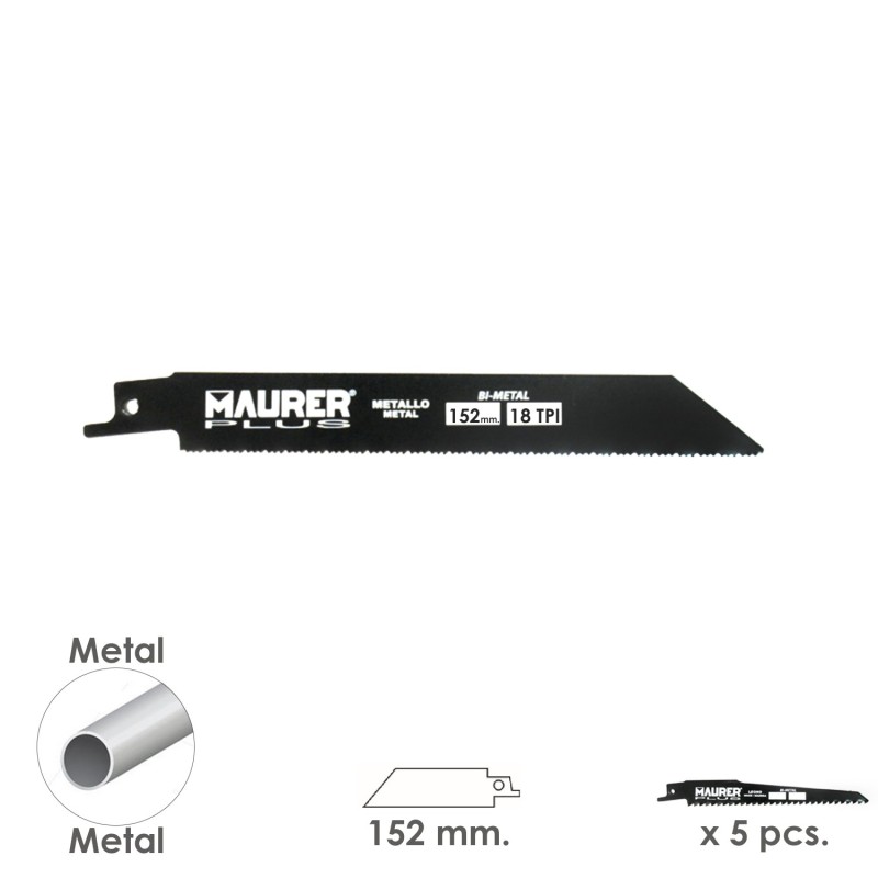 Hoja Para Sierra Sable Metal 152 mm, - 18 TPI Tipo Bosch (5 piezas)