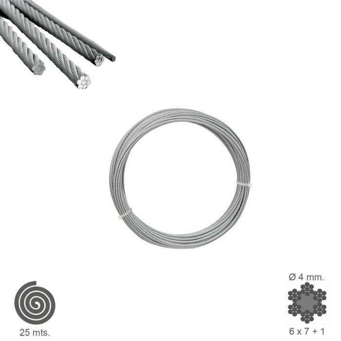 Cable Galvanizado   4 mm, (Rollo 25 Metros) No Elevacion al por Mayor | Almacén de Ferretería
