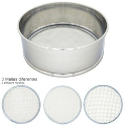 Harinero Tamizador Acero Inoxidable Ø 20 cm, Con 3 Mallas Intercambiables