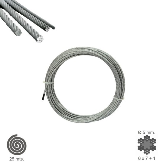 Cable Galvanizado   5 mm, (Rollo 25 Metros) No Elevacion al por Mayor | Almacén de Ferretería