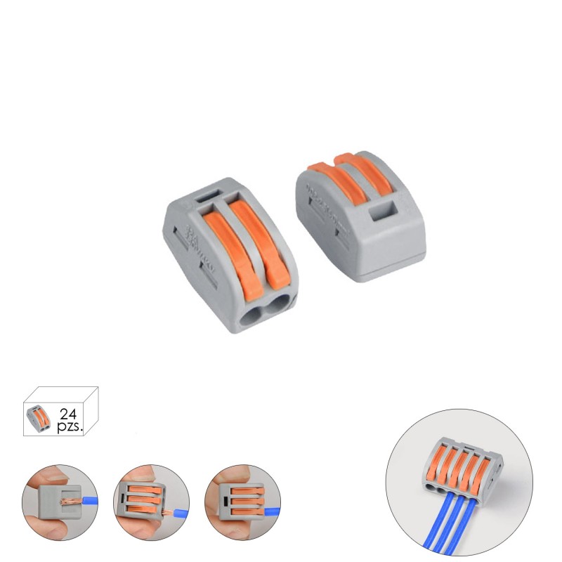 Regleta Conexion Rapida, Conexion Electrica 2 Polos, Ø 4 mm, 32 A, Paquete 24 Unidades