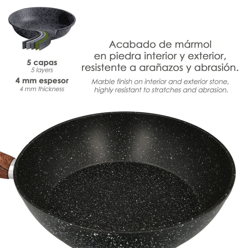 Sarten Aluminio Forjado Antiadherente Ø 20 x 4,5 cm, Mango Engomado / 5 capas / Acabado Piedra / Apta Para Todo Tipo de Cocinas 