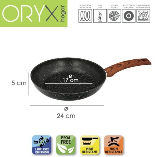 Sarten Aluminio Forjado Antiadherente Ø 24 x 5 cm, Mango Engomado / 5 capas / Acabado Piedra / Apta Para Todo Tipo de Cocinas al