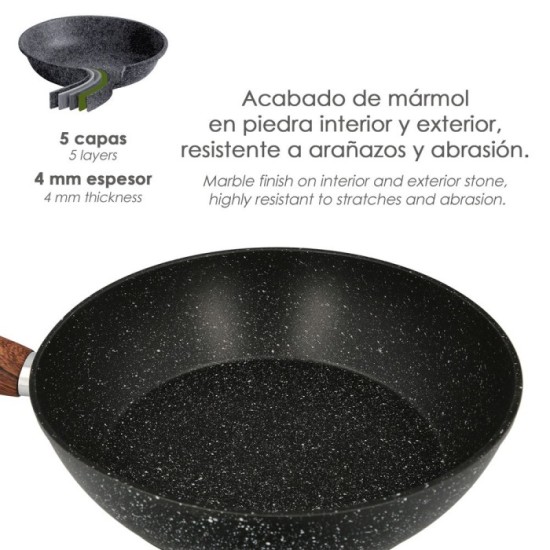 Sarten Aluminio Forjado Antiadherente Ø 24 x 5 cm, Mango Engomado / 5 capas / Acabado Piedra / Apta Para Todo Tipo de Cocinas al