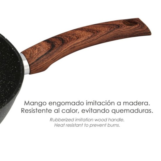 Sarten Aluminio Forjado Antiadherente Ø 24 x 5 cm, Mango Engomado / 5 capas / Acabado Piedra / Apta Para Todo Tipo de Cocinas al