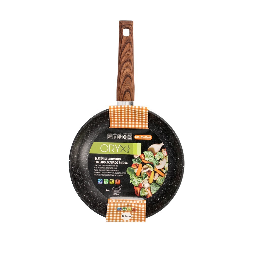 Sarten Aluminio Forjado Antiadherente Ø 24 x 5 cm, Mango Engomado / 5 capas / Acabado Piedra / Apta Para Todo Tipo de Cocinas al
