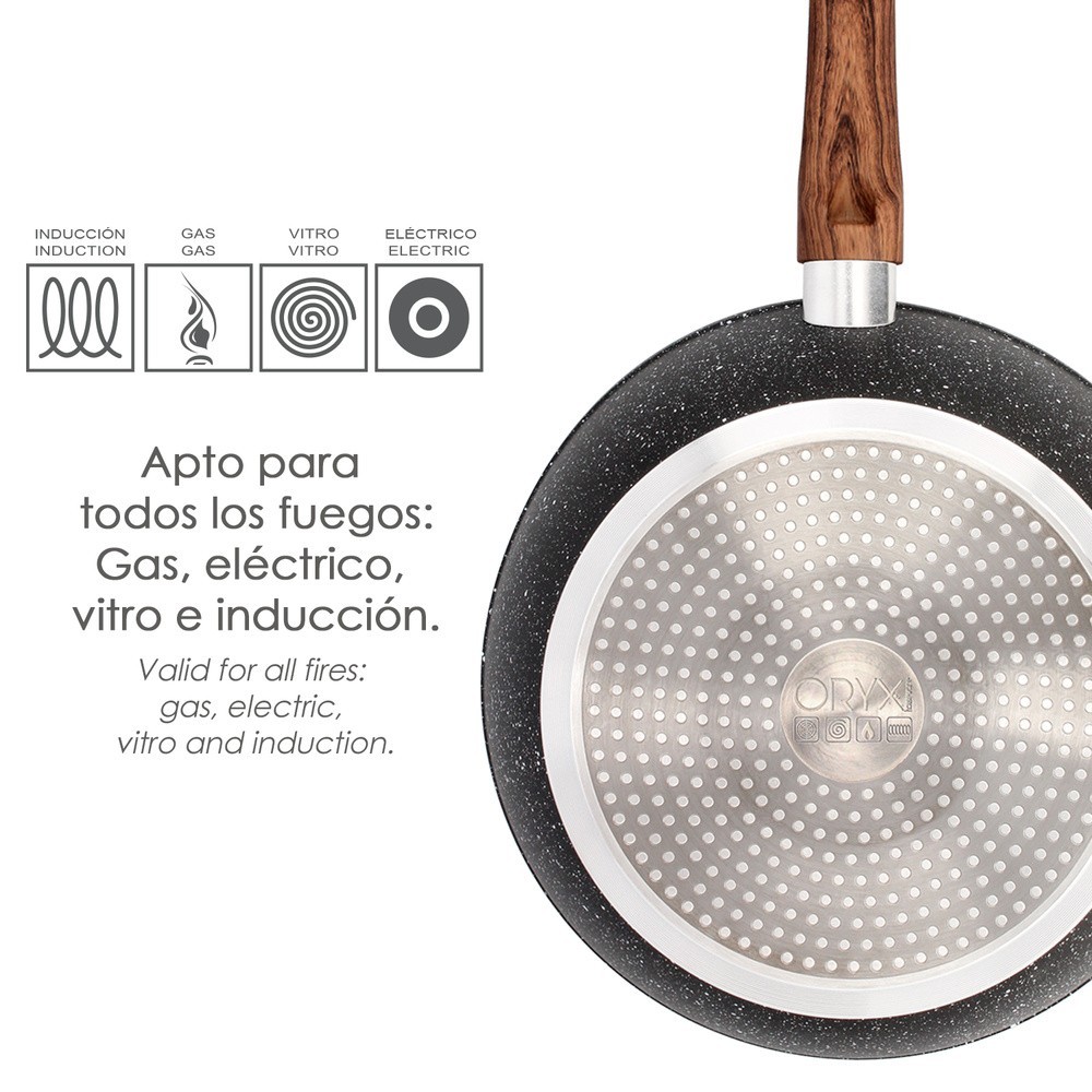 Sarten Aluminio Forjado Antiadherente Ø 28 x 5,5 cm, Mango Engomado / 5 capas / Acabado Piedra / Apta Para Todo Tipo de Cocinas 