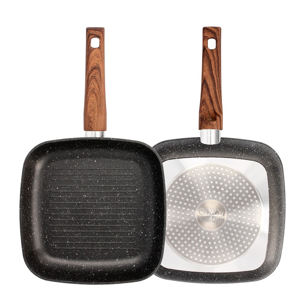 Sarten Aluminio Forjado Antiadherente 24x24x4,5 cm, Mango Engomado / 5 capas / Acabado Piedra / Todo Tipo de Cocinas / Grill al 