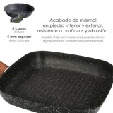 Sarten Aluminio Forjado Antiadherente 24x24x4,5 cm, Mango Engomado / 5 capas / Acabado Piedra / Todo Tipo de Cocinas / Grill al 