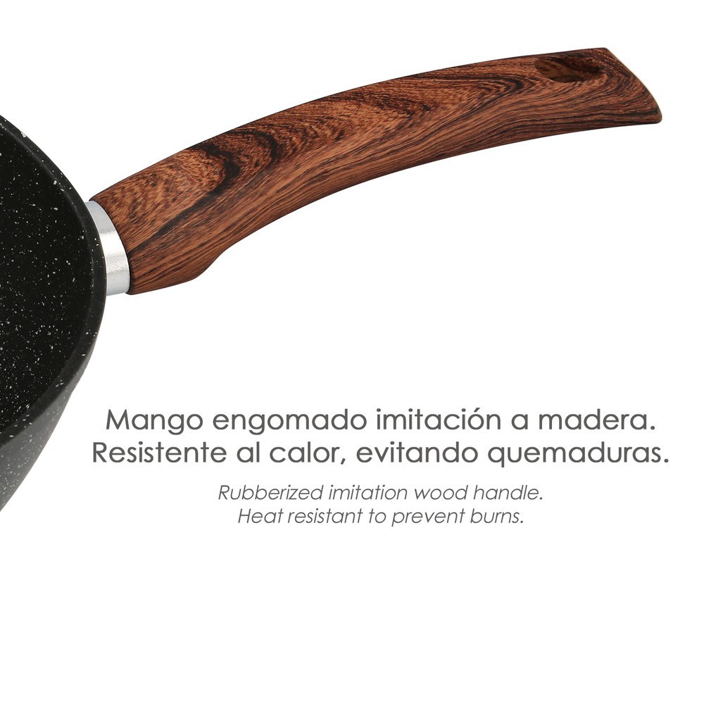 Sarten Aluminio Forjado Antiadherente 24x24x4,5 cm, Mango Engomado / 5 capas / Acabado Piedra / Todo Tipo de Cocinas / Grill al 