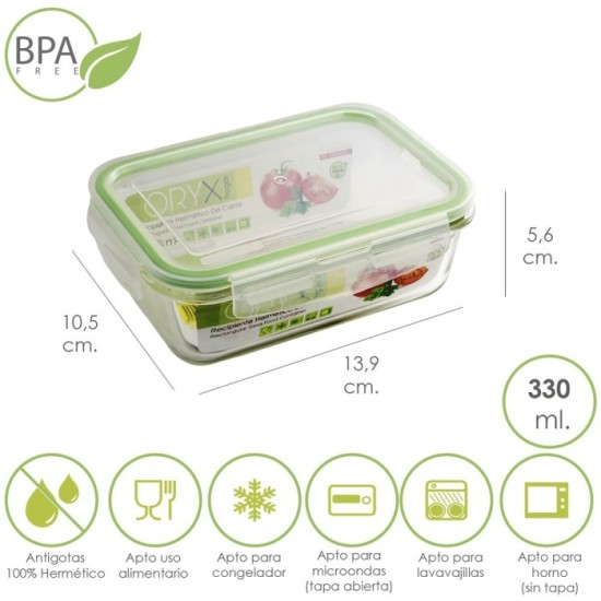 Recipiente Hermetico Cristal Rectangular  330 ml, 13,9 x 10,5 x 5,6 (alt) cm, al por Mayor | Almacén de Ferretería