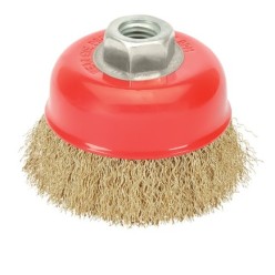 Cepillo Taza Con Alambre De Acero Latonado Rosca M14, Ø 120 mm, Alambre de Ø 0,30 mm,