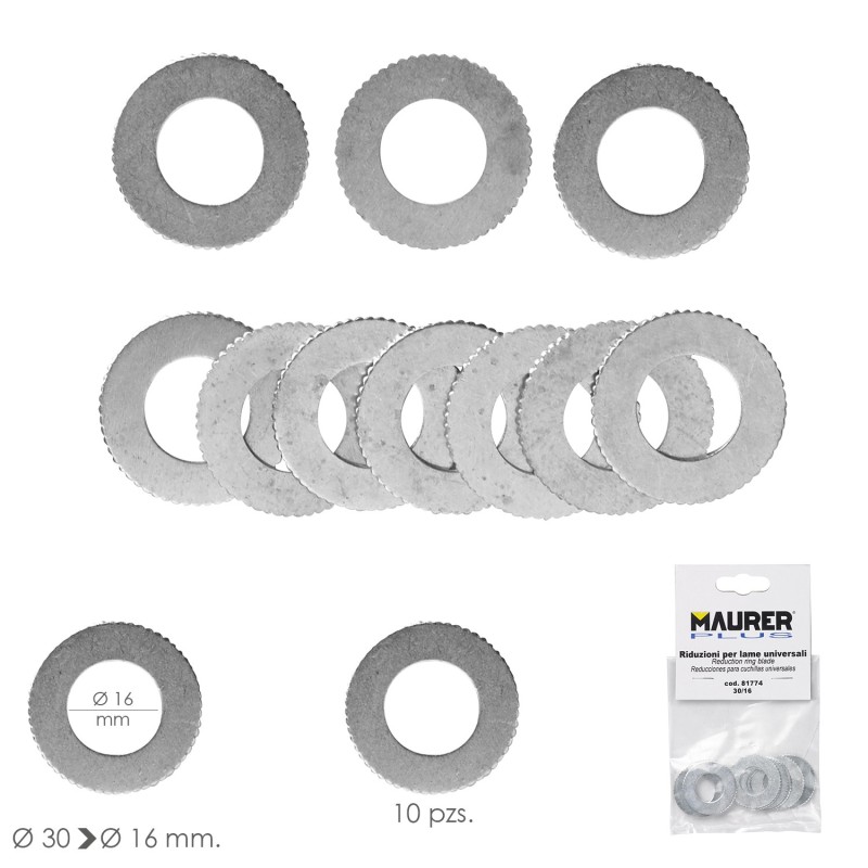 Adaptadores / Reductores Disco Corte Madera Ø 30 a Ø 16 mm, (Bolsa 10 piezas)