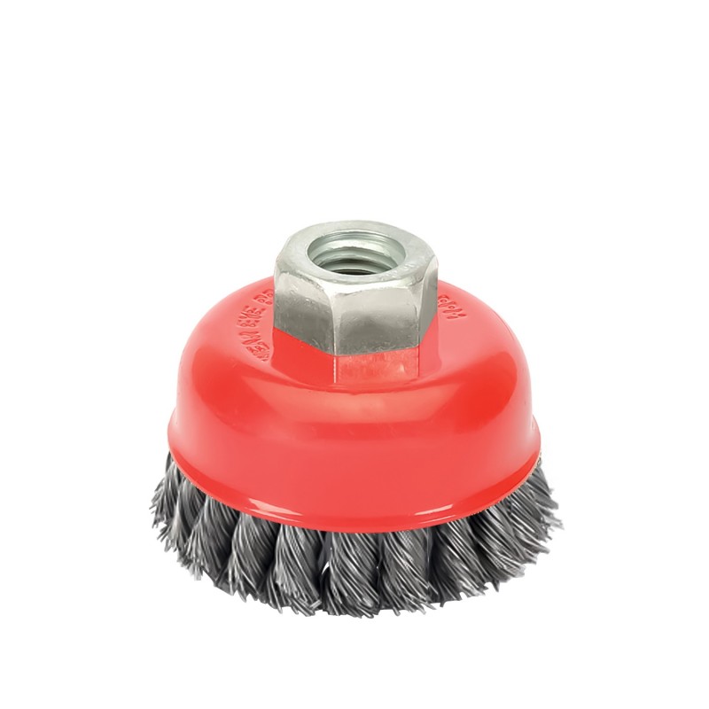 Cepillo Taza Con Alambre De Acero Trenzado Rosca M14, Ø 75 mm, Alambre de Ø 0,50 mm,