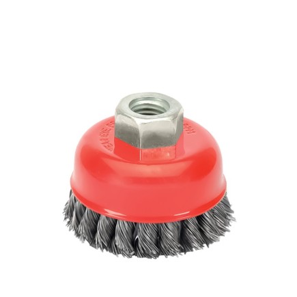 Cepillo Taza Con Alambre De Acero Trenzado Rosca M14, Ø 75 mm, Alambre de Ø 0,50 mm,