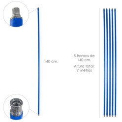 Mastil Deshollinador 5 tramos de 140 cm, (7 metros  x Ø 20 mm,)