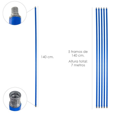 Mastil Deshollinador 5 tramos de 140 cm, (7 metros  x Ø 20 mm,)