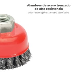 Cepillo Taza Con Alambre De Acero Trenzado Rosca M14, Ø 75 mm, Alambre de Ø 0,50 mm,