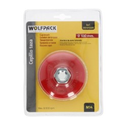 Cepillo Taza Con Alambre De Acero Latonado Rosca M14, Ø 100 mm, Alambre de Ø 0,30 mm,