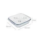 Fuente Horno Cristal Borosilicato Cuadrada 1,1litros, 18x18 cm, Ideal Meclas, Ensaladas, Postres, Cocina, Resposteria, Libre BPA