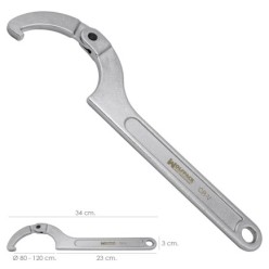 Llave De Gancho Articulada Para Tuberias Ø 80 a 120 mm,