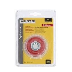 Cepillo Taza Con Alambre De Acero Latonado Rosca M14, Ø 65 mm, Alambre de Ø 0,30 mm,