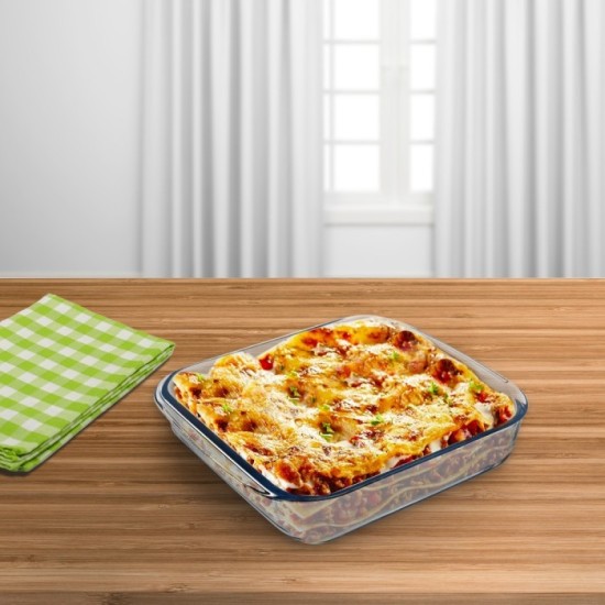 Fuente Horno Cristal Borosilicato Cuadrada 1,1litros, 18x18 cm, Ideal Meclas, Ensaladas, Postres, Cocina, Resposteria, Libre BPA