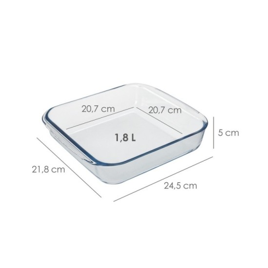Fuente Horno Cristal Borosilicato Cuadrada 1,8 L, 20,7x20,7 cm, Ideal Meclas, Ensaladas, Postres, Cocina, Resposteria, Libre BPA