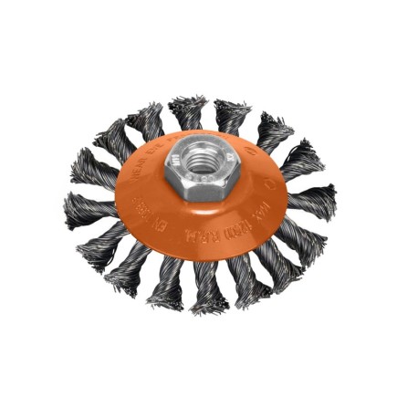 Cepillo Oblicuo Con Alambre De Acero Trenazdo Rosca M14, Ø 100 mm, Alambre de Ø 0,30 mm,