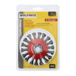 Cepillo Oblicuo Con Alambre De Acero Trenazdo Rosca M14, Ø 100 mm, Alambre de Ø 0,30 mm,
