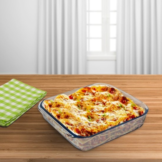 Fuente Horno Cristal Borosilicato Cuadrada 1,8 L, 20,7x20,7 cm, Ideal Meclas, Ensaladas, Postres, Cocina, Resposteria, Libre BPA