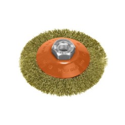 Cepillo Oblicuo Con Alambre De Acero Latonado Rosca M14, Ø 100 mm, Alambre de Ø 0,30 mm,