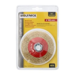 Cepillo Oblicuo Con Alambre De Acero Latonado Rosca M14, Ø 100 mm, Alambre de Ø 0,30 mm,