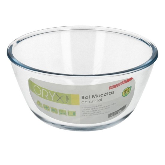 Bol De Cristal, Ideal Para Mezclas, 2,0 Litros, Libre BPA, Cristal De Borosilicato,Ensaladas, Postres, Cocina, Resposteria al po