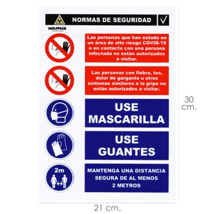 Cartel Combinado Aviso Normas Seguridad 30x21cm,