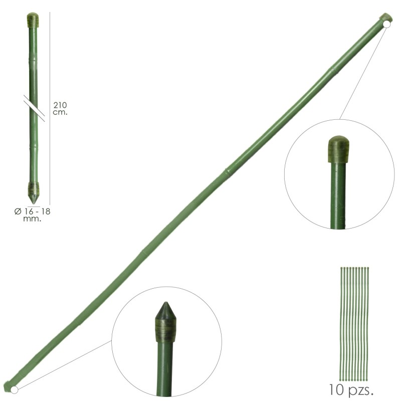 Tutor Varilla Bambú Plastificado Ø 16  - 18 mm, x   210 cm, (Paquete 10 Unidades)