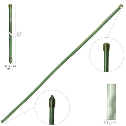 Tutor Varilla Bambú Plastificado Ø 16  - 18 mm, x   210 cm, (Paquete 10 Unidades)