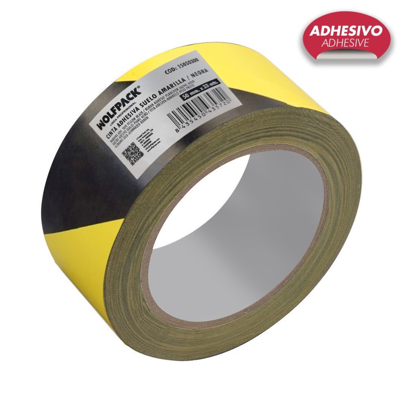 Cinta Señalizacion Adhesiva Suelo, Bicolor Amarilla Y Negra, 33 mt x 50 mm,