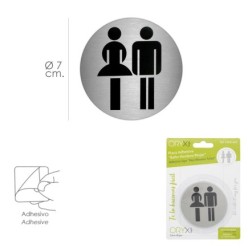 Placa Adhesiva Baño "Mujer / Hombre" Acero Inoxidable Ø 7 cm,