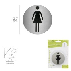 Placa Adhesiva Baño "Mujer" Acero Inoxidable Ø 7 cm,