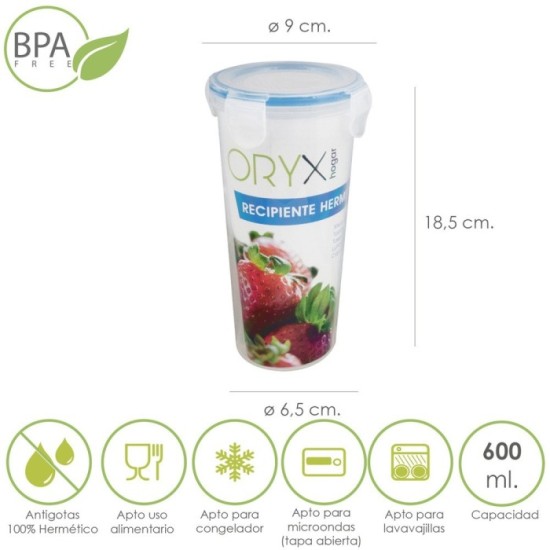 Vaso Recipiente Hermetico Medidor Plastico Redondo 600 ml, Ø 9x18,5 (Alt,) cm, al por Mayor | Almacén de Ferretería