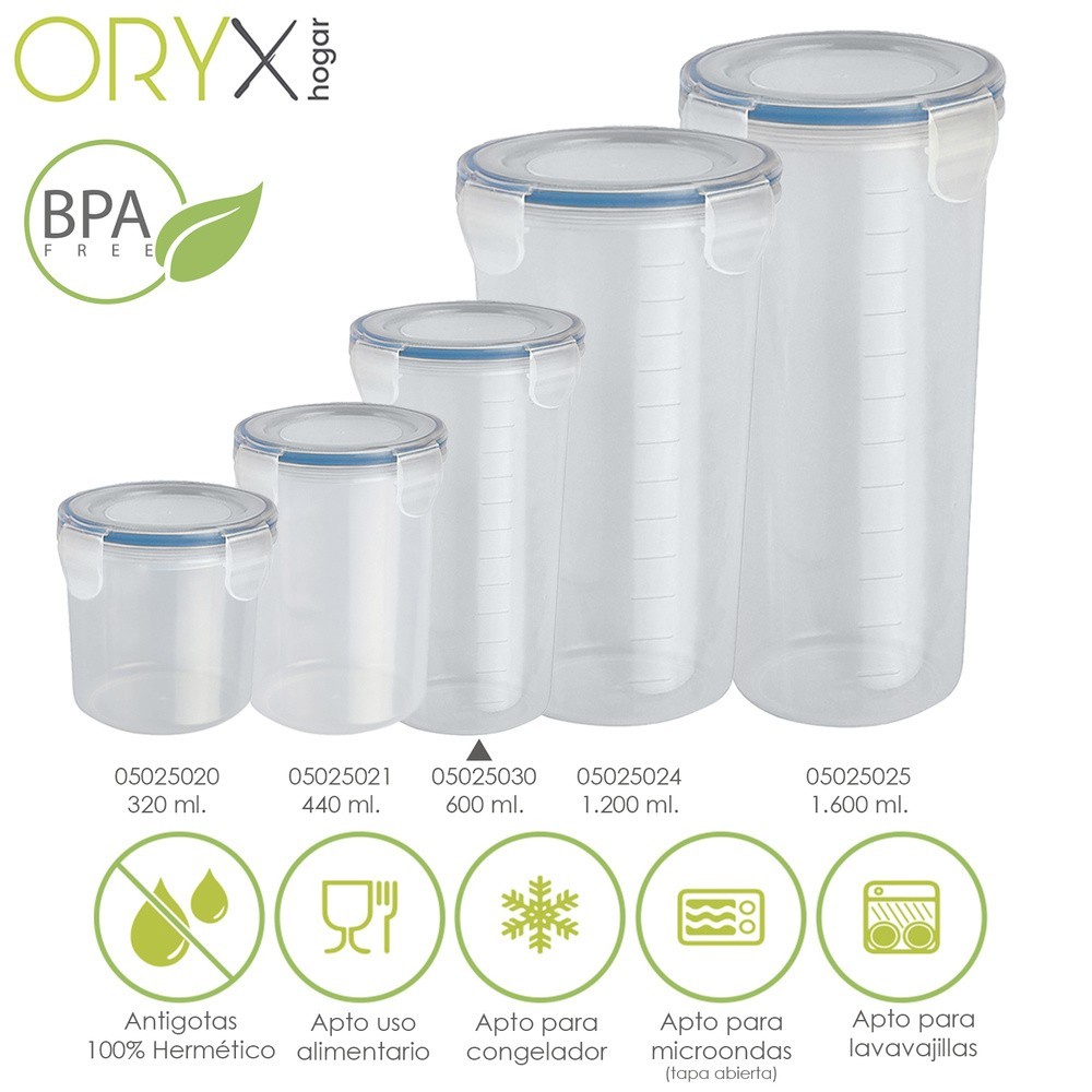 Vaso Recipiente Hermetico Medidor Plastico Redondo 600 ml, Ø 9x18,5 (Alt,) cm, al por Mayor | Almacén de Ferretería