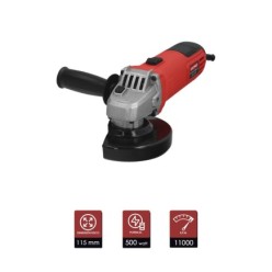 Amoladora Angular 500 Watt, Disco Ø 115 mm, 11,000 R,P,M, Mango 2 Posiciones Eje M14 Protector Disco Ajustable