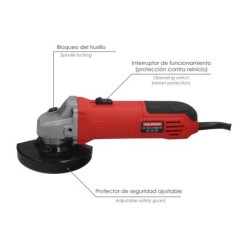 Amoladora Angular 500 Watt, Disco Ø 115 mm, 11,000 R,P,M, Mango 2 Posiciones Eje M14 Protector Disco Ajustable