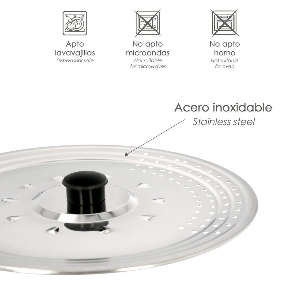 Tapadera Multiusos Acero Inoxidable Ø 21 cm, Uso Tapa Anti Salpicaduras y Escurridor, Tapadera Adpatable Diferentes Medidas al p