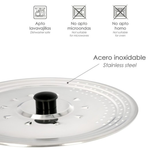 Tapadera Multiusos Acero Inoxidable Ø 25 cm, Uso Tapa Anti Salpicaduras y Escurridor, Tapadera Adpatable Diferentes Medidas al p