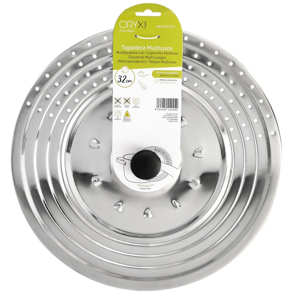 Tapadera Multiusos Acero Inoxidable Ø 32 cm, Uso Tapa Anti Salpicaduras y Escurridor, Tapadera Adpatable Diferentes Medidas al p