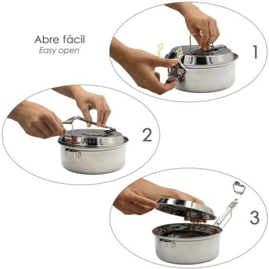 Fiambrera Metalica De Acero Inoxidable Con 2 Platos Ø 18 cm, Lunch Box, Fiambrera Metalica, Porta Alimentos Metalico, al por May